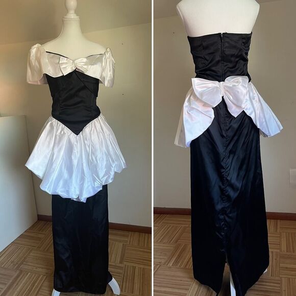Vintage Formal Evening Ballgown Black Tie Peplum Poofy Strapless Maxi Size‎ 6 - Picture 3 of 9